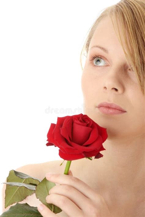 Beautiful Young Woman With Red Rose Stock Photo Image Of Healthy