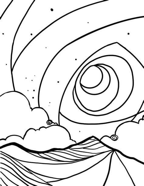 Downloadable Coloring Page Night Sky With Moon And Mountains Etsy