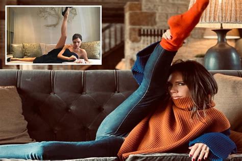 Victoria Beckham Kicks Her Leg In The Air For Her Signature Pose As She Works From Home