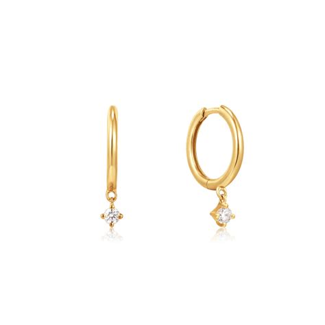 Kt Gold Natural Diamond Drop Huggie Hoop Earrings By Ania Haie