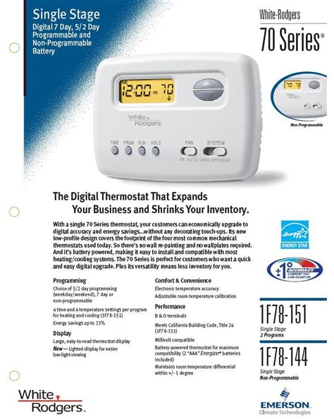 It is advisable that you try the following tips and suggestions before contacting white rodgers. Thermostat White Rodgers 1F78-144 1H/1C Non-Programmable