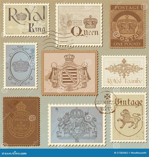 Set Of Vintage Royalty Stamps Stock Vector Illustration Of Geometric