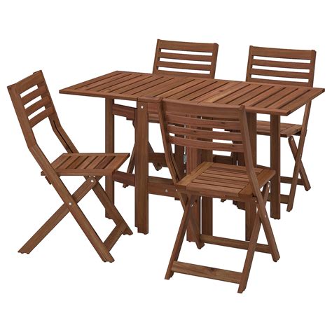 ÄPPLARÖ Table+4 folding chairs, outdoor, brown stained  Buy online or