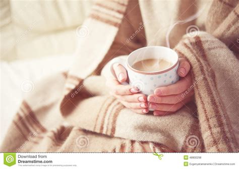 Cup Of Hot Coffee Warming In The Hands Of A Girl Stock Photo Image Of