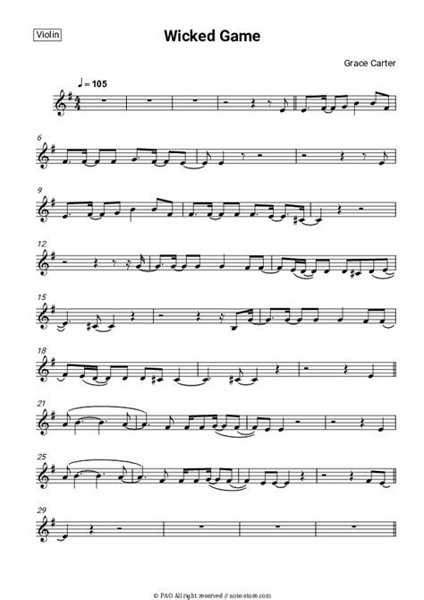 Grace Carter Wicked Game Sheet Music For Piano Download Violin Sku