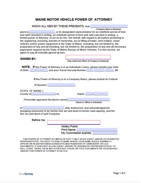 Free Maine Motor Vehicle Power Of Attorney Form Pdf Word