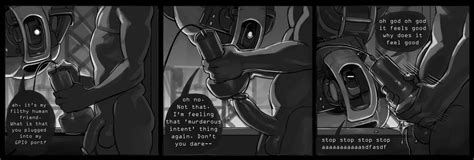 Rule 34 Apis Comic Dialogue Duo English Text Glados Greyscale Human