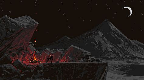 Hd Wallpaper Camp Fire Wallpaper Black Rocky Mountain Pixel Art