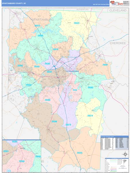 Spartanburg County Sc Wall Map Color Cast Style By Marketmaps