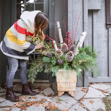How To Make Outdoor Christmas Planters Using Evergreen Boughs Threads