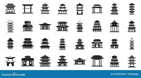 Pagoda Icons Set Simple Vector Asian Temple Stock Vector