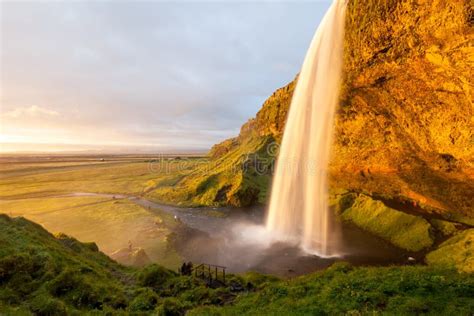 Seljalandsfoss Waterfall At Sunset South West Iceland Stock Image