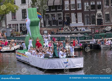 heineken cheers to all stars boat on the gaypride canal parade with boats at amsterdam the