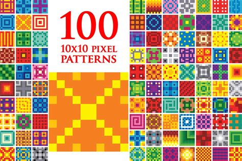 One Hundred 10x10 Pixel Patterns Illustrator Graphics ~ Creative Market