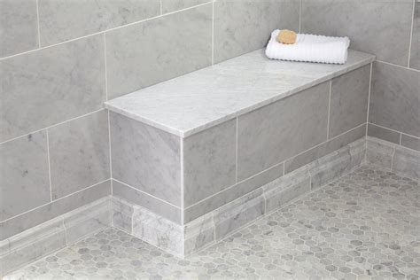 Carrara Marble 17 X 49 In Rectangle Shower Bench Shower Bench Built