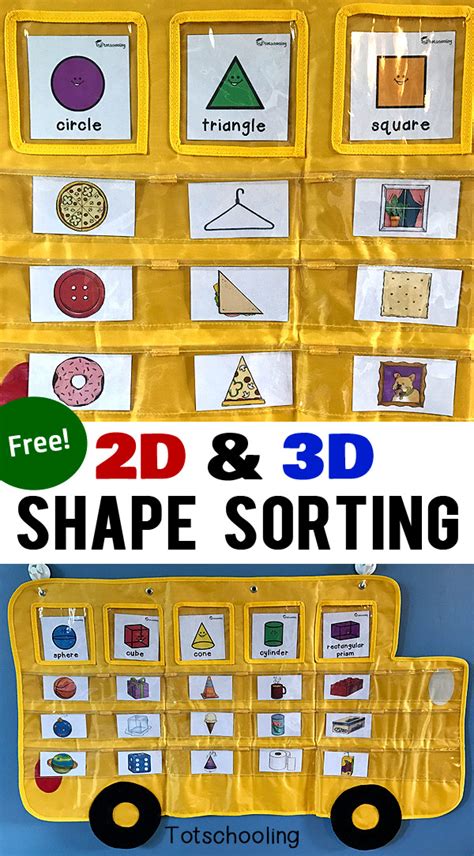 2d And 3d Shapes Sorting Cards Apple To Zebra Pocket Chart