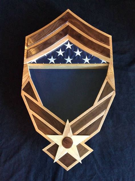 Handcrafted Air Force Shadow Box With Rank Chevron Black Etsy Caja