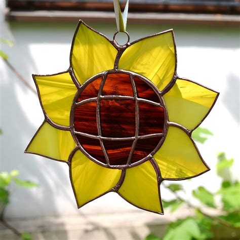 Stained Glass Yellow Sunflower Suncatcher For Window Hanging Wall Decor Or Flower