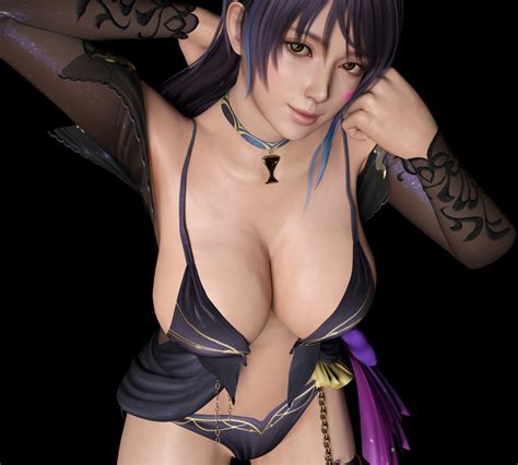 V1z3t4 Shandy Doa Dead Or Alive 1girl 3d Black Hair Breasts Cleavage Large Breasts