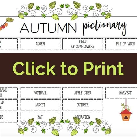Fall Pictionary Printable Board Game For Kids Printable
