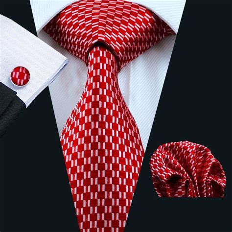 Red Plaid Silk Men S Tie Pocket Square Cufflinks Set Ties You Ties
