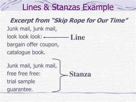 This is a list of stanzas that can be used in a job file, how can it be used (syntax, arguments) and why using it (what it does, with an example). PPT - Elements of Poetry PowerPoint Presentation, free download - ID:3098104