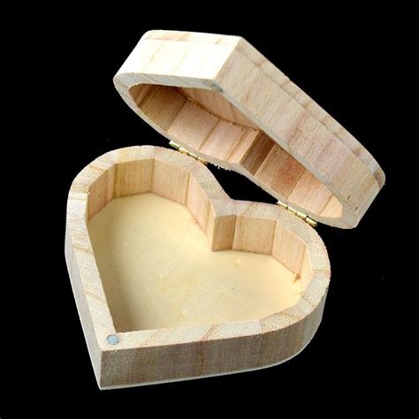 Wood Jewelry Box Wooden Crafts Chic Art Mud Base Love Heart Shape Diy