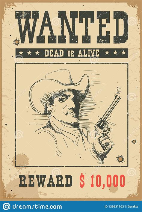Wanted Postervector Western Illustration With Bandit Man In Mask And