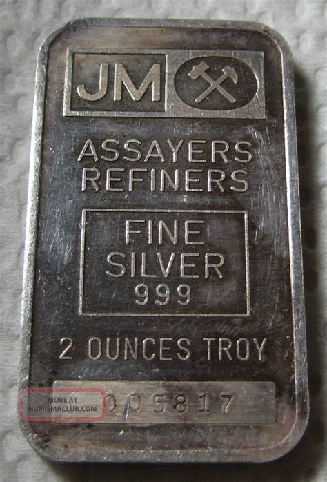 Rare 2 Oz Johnson Matthey Jm Fine 999 Silver Bar Serial 005817