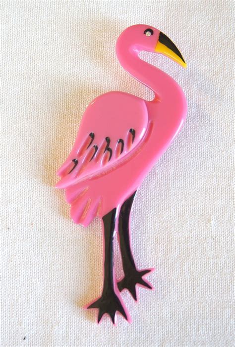 Vintage Carved French Bakelite Pink Flamingo Brooch Pin