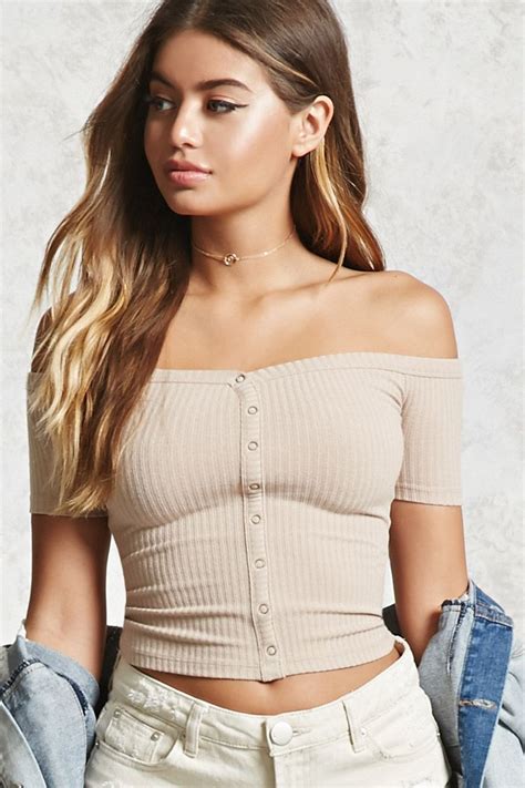 Forever 21 A Ribbed Knit Top Featuring A Sweetheart Off The Shoulder