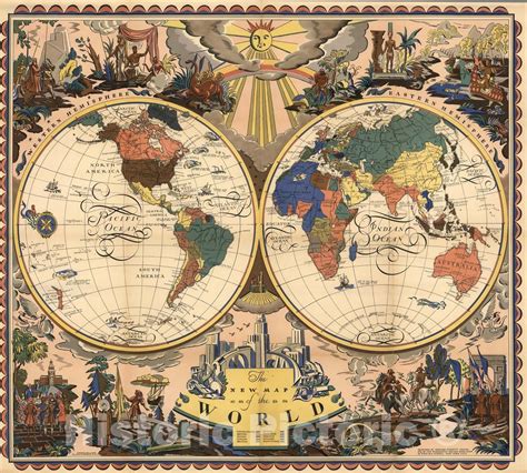 Historic Map The New Map Of The World 1928 Vintage Wall Art