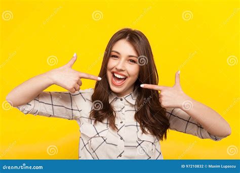 Cheerful Model Pointing At Herself Stock Photo Image Of Expressive