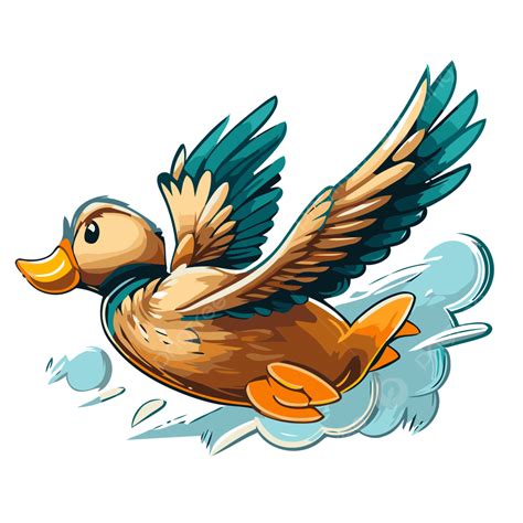 Duck Flying Vector Sticker Clipart The Cartoon Duck Is Flying In The