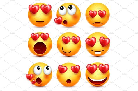 Smiley Emoji With Red Heart Vector Vector Graphics ~ Creative Market