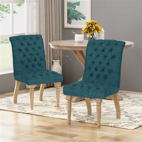 Noble House Vance Tufted Fabric Dining Chair Set Of 2 Teal And