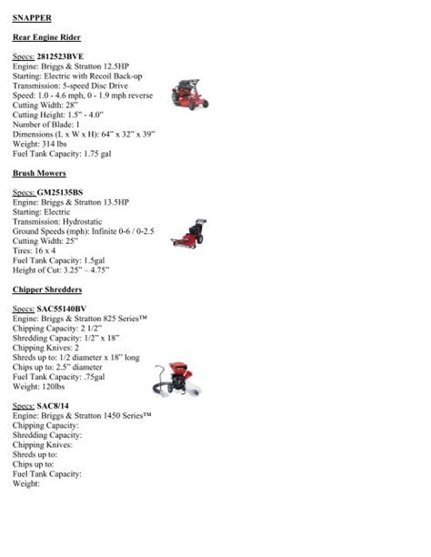 Snapper Rear Engine Rider Specs 2812523bve Engine Briggs