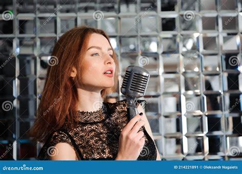 Rock Star Girl Singing In Retro Microphone Editorial Photo Image Of