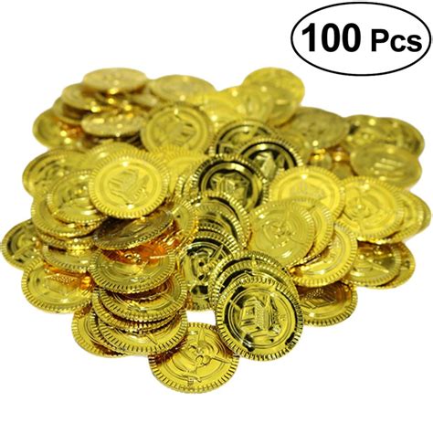100 Pcs Halloween Children Pirate Gold Coins Plastic Coins Chip Toys