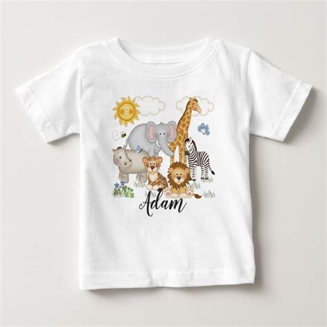 Safari Animals For Baby Or Kids Shirt Personalize Includes A Zebra