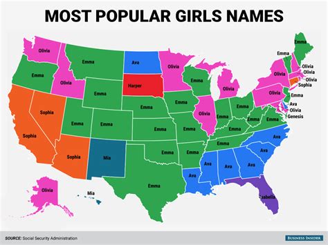 Cheyanne, alaska, denali, winona, tallulah and onida are just a few that top the list. Most popular baby names state maps - Business Insider