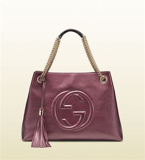 Gucci Soho Metallic Leather Shoulder Bag In Purple Lyst