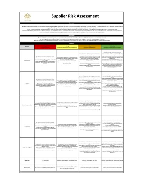 Supplier Risk Assessment Simple Form Pdf Sustainability
