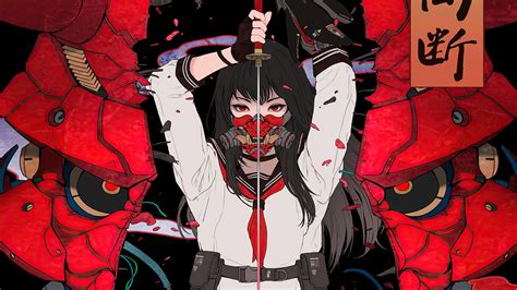Samurai Anime Girls High School Student Katana Oni Mask 4k Hd