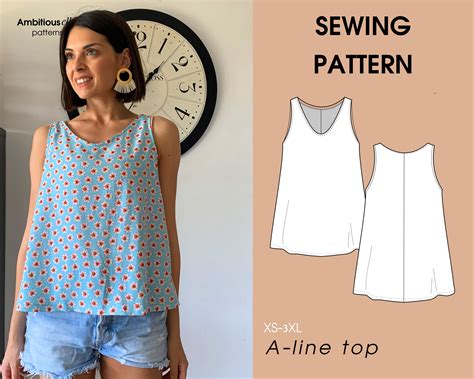Comfortable Top Sleeveless A Line Pdf Sewing Pattern Instant Etsy