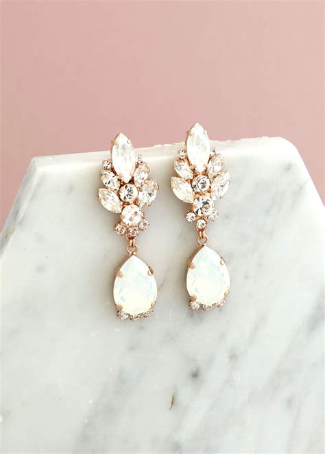 White Opal Clip On Earrings Bridal Long Clip On Earrings Etsy