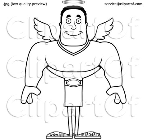 Clipart Of A Black And White Happy Buff African American Male Angel
