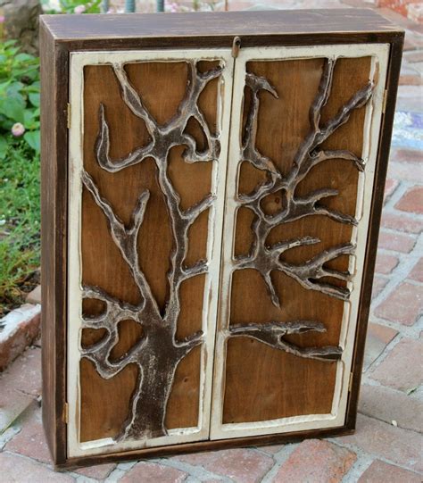 Handmade Large Wood Cabinet Cabinet With Carved Oak Tree