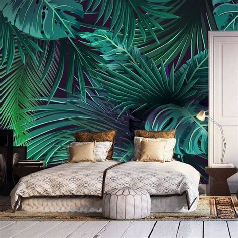 Tropic Leaves Monstera Mural Print Painting Home Etsy Wallpaper