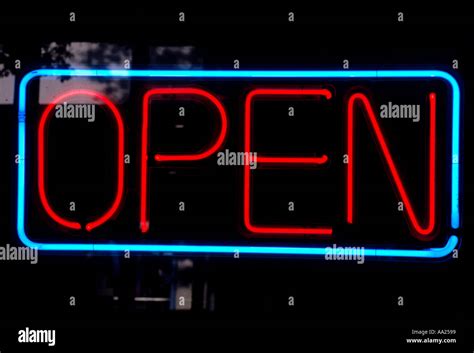 Neon Open Sign Stock Photo Alamy